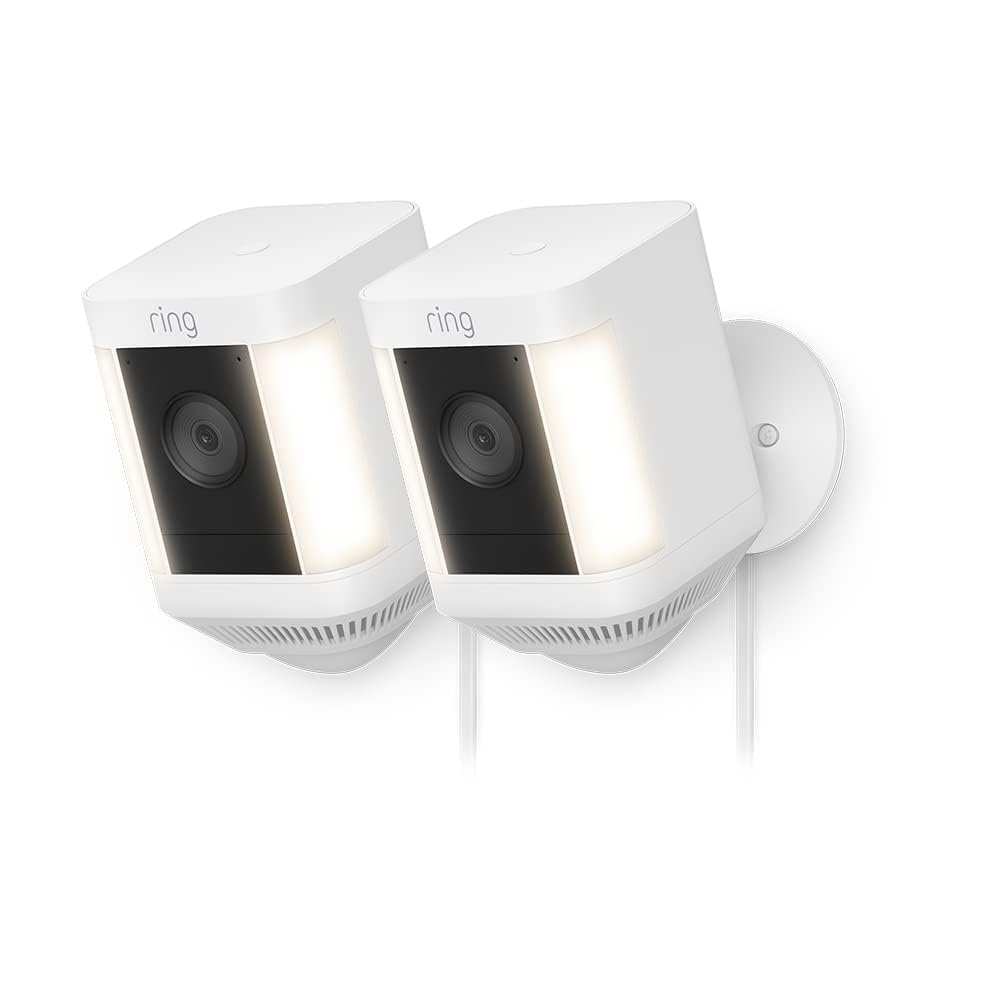 Ring videocamera Plus con faretti a batteria (Spotlight Cam Plus) | Telecamera di sorveglianza wifi per esterno con video HD 1080p, audio bidirezionale, fai-da-te | Ring Home: 30 gg. prova gratuita