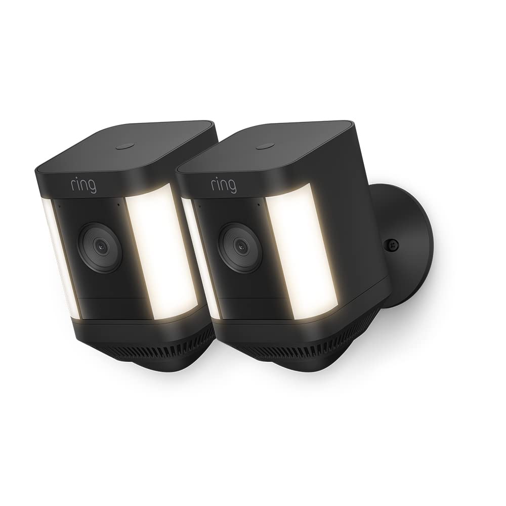 Ring videocamera Plus con faretti a batteria (Spotlight Cam Plus) | Telecamera di sorveglianza wifi per esterno con video HD 1080p, audio bidirezionale, fai-da-te | Ring Home: 30 gg. prova gratuita