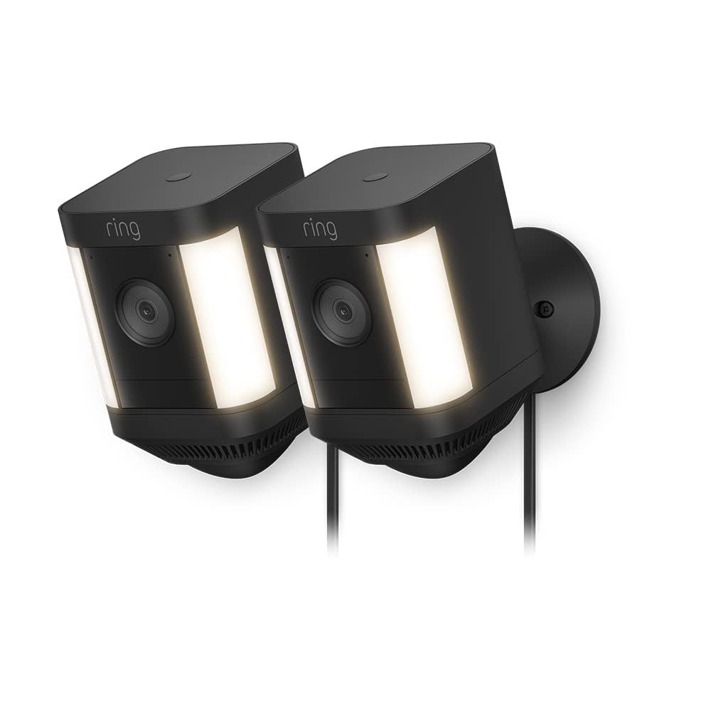 Ring videocamera Plus con faretti a batteria (Spotlight Cam Plus) | Telecamera di sorveglianza wifi per esterno con video HD 1080p, audio bidirezionale, fai-da-te | Ring Home: 30 gg. prova gratuita