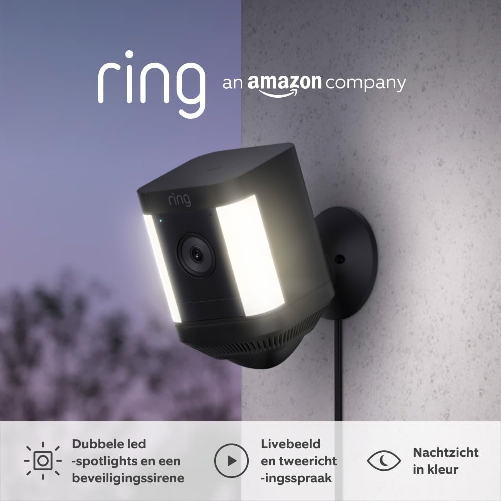 Ring videocamera Plus con faretti a batteria (Spotlight Cam Plus) | Telecamera di sorveglianza wifi per esterno con video HD 1080p, audio bidirezionale, fai-da-te | Ring Home: 30 gg. prova gratuita