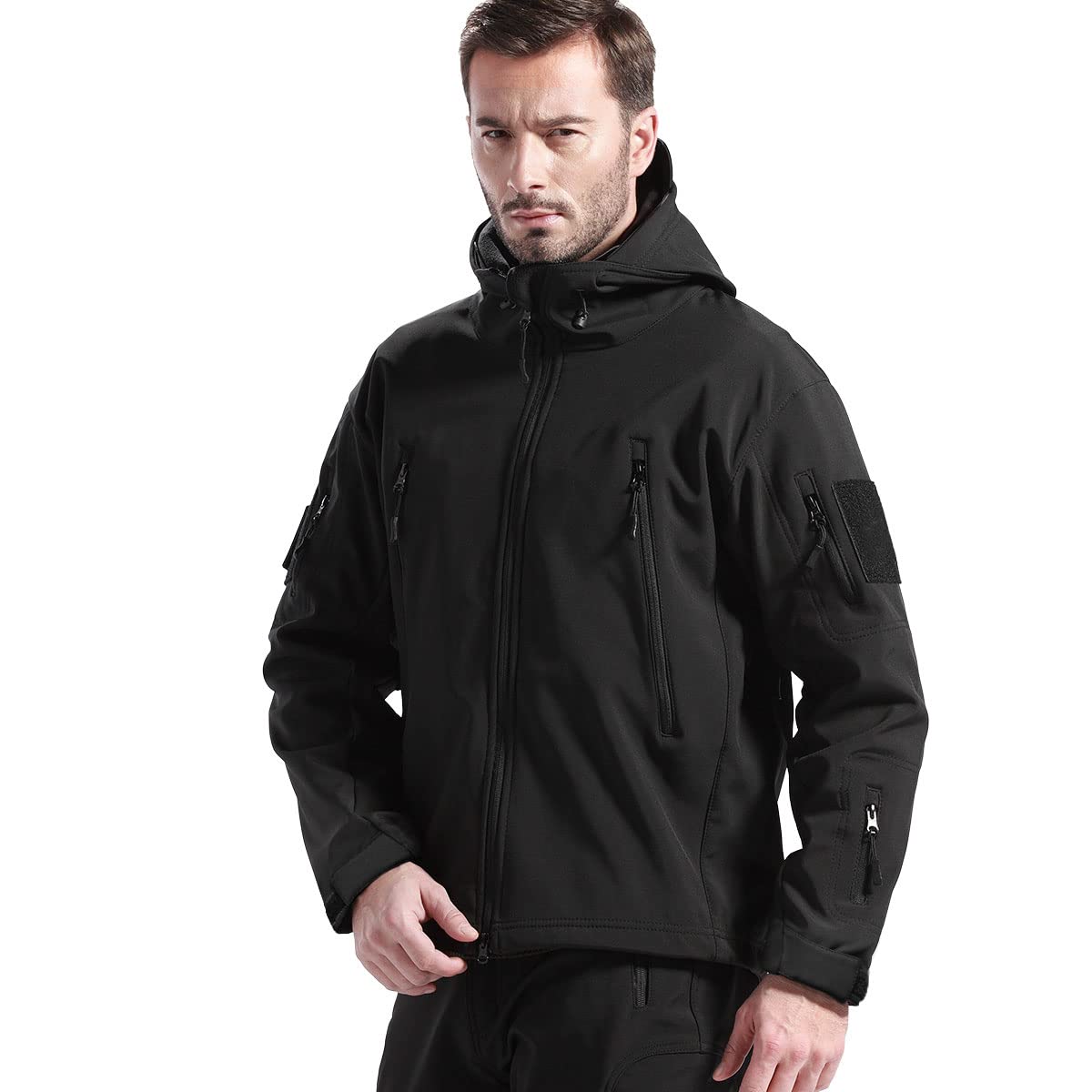 FREE SOLDIER Giacca Softshell Giacche Militari Softshell da Uomo Fodera in Pile da Esterno Giacca Antivento Impermeabile con Cappuccio Giacche tattiche Calde Multitasche per Escursioni di Caccia Uomo