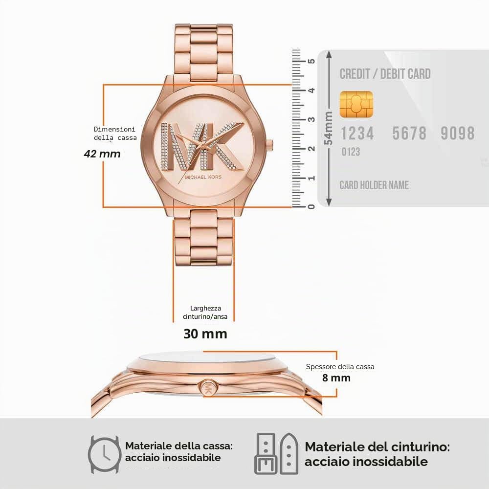 Michael Kors Orologio Slim Runway da donna, movimento al quarzo a tre lancette da 42 mm con cinturino in acciaio inossidabile