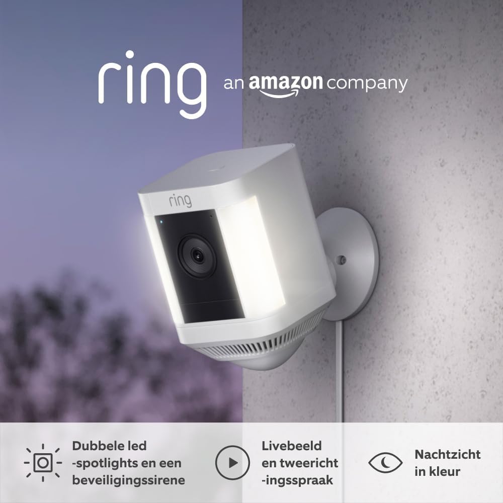 Ring videocamera Plus con faretti a batteria (Spotlight Cam Plus) | Telecamera di sorveglianza wifi per esterno con video HD 1080p, audio bidirezionale, fai-da-te | Ring Home: 30 gg. prova gratuita