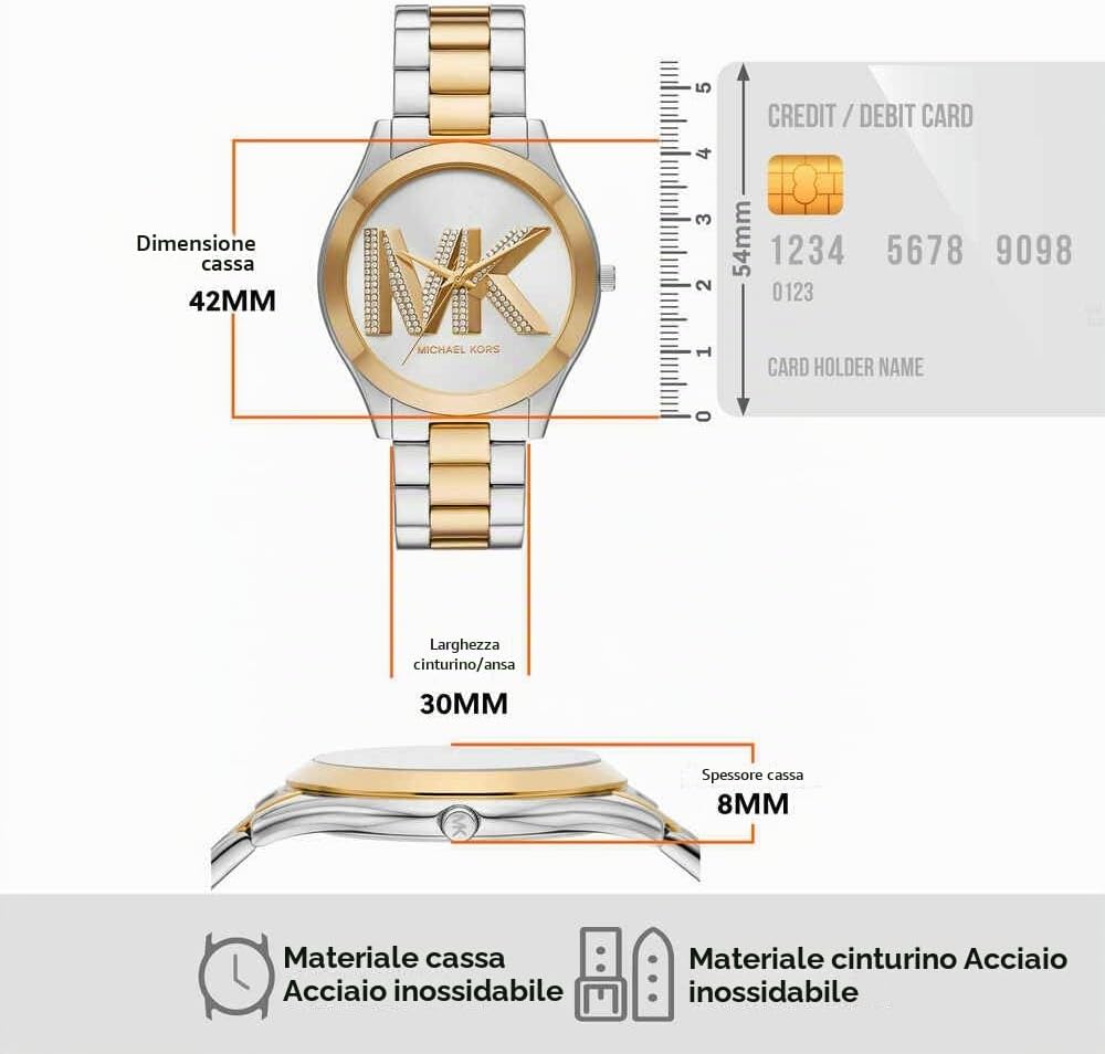 Michael Kors Orologio Slim Runway da donna, movimento al quarzo a tre lancette da 42 mm con cinturino in acciaio inossidabile