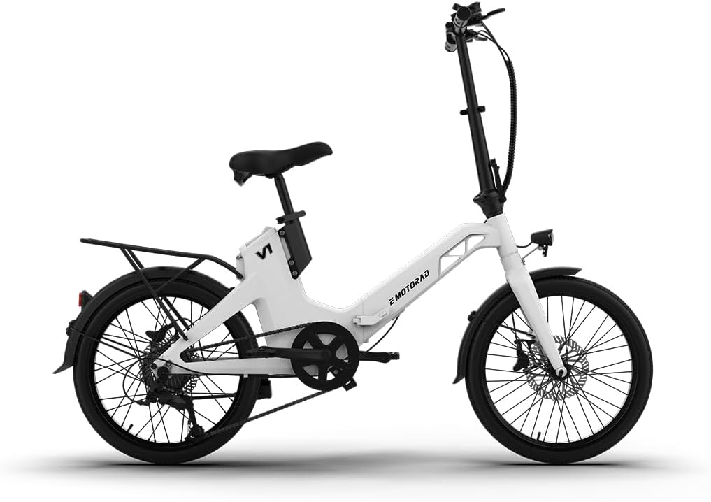 EMotorad V1, Bicicletta Elettrica Pieghevole da Città, Telaio in Lega di Magnesio, Motore 250 W 35 Nm, Batteria Rimovibile 36 V 7,8 Ah, Shimano Tourney 7 Velocità, Freni a Disco Idraulici
