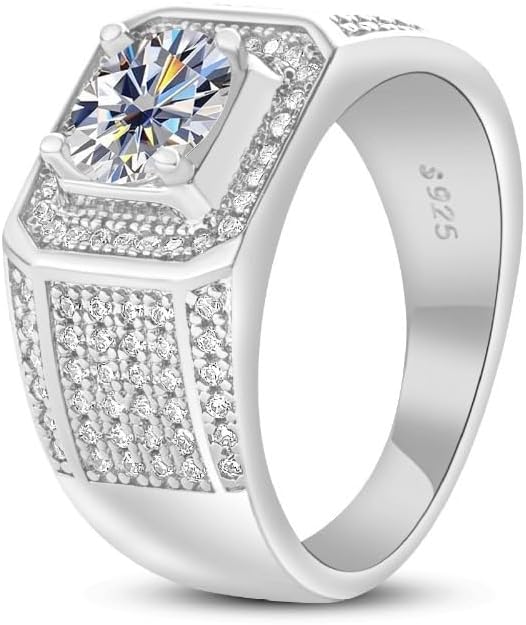 Anelli in moissanite da 1 ct per uomo fedi nuziali da uomo in argento Sterling 925 18 K Anello di moissanite Anelli di fidanzamento da uomo Anelli di diamante Anello di promessa di diamante