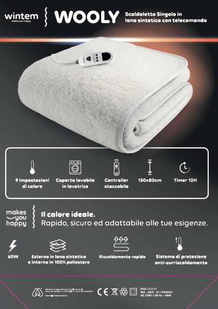 Wintem - Comfy+ Coprimaterasso Elettrico Matrimoniale 160x140cm - Scaldaletto con 4 Livelli di Temperatura - Coperta Elettrica Riscaldante in Poliestere - Timer 8h - Sicurezza Anti-Surriscaldamento