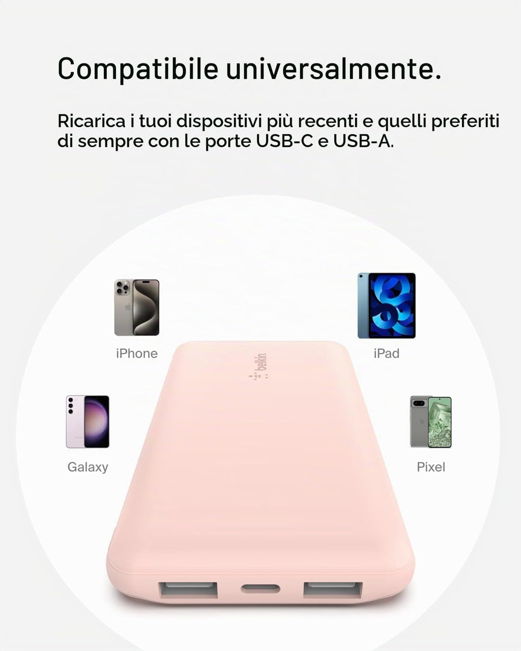 Belkin BoostCharge Power Bank 10000mAh con Porte USB-C e USB-A - Rosa