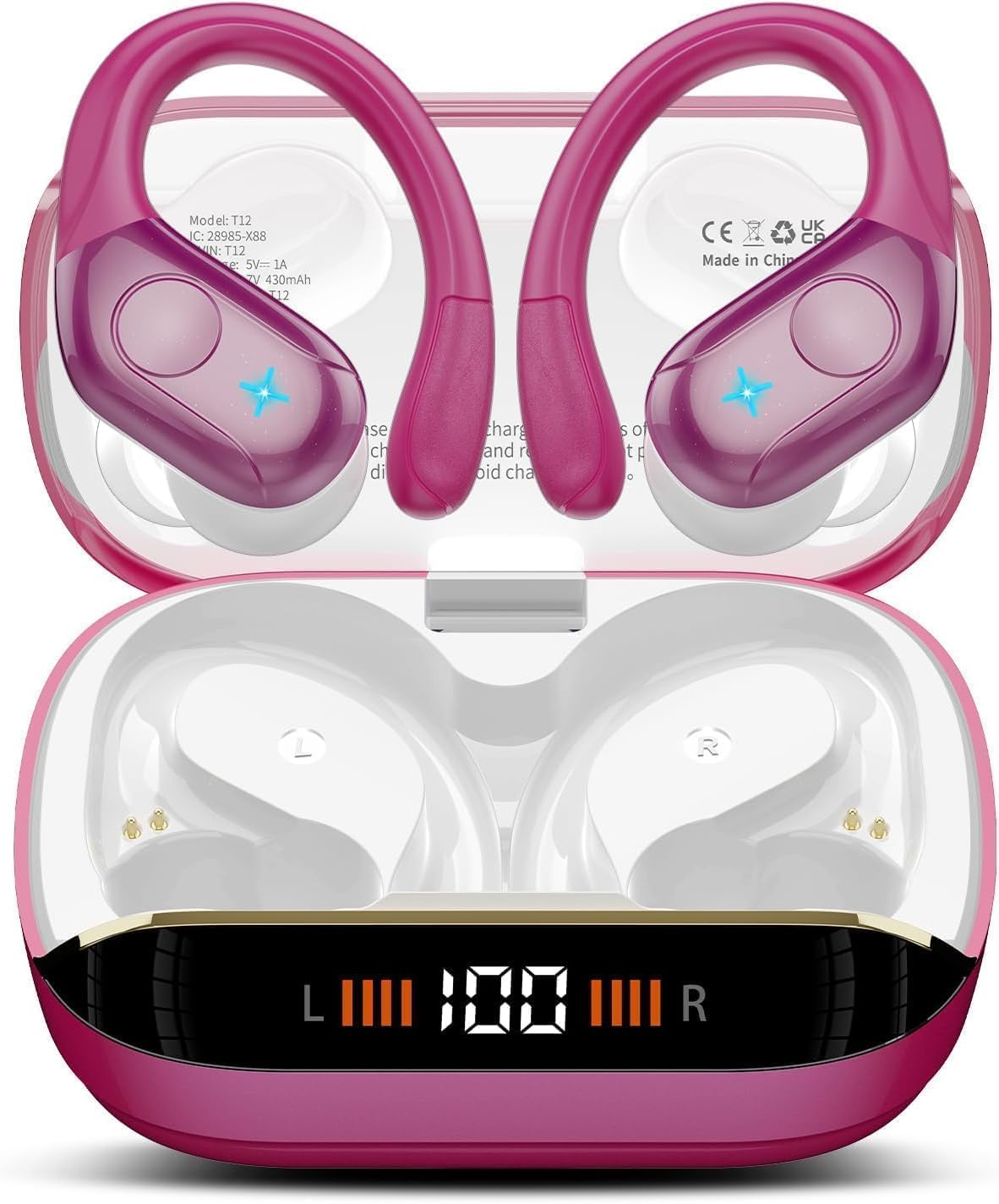 Qecnato Cuffie Bluetooth Senza Fili, Auricolari Bluetooth 5.4 con Stereo HiFi, 75 Ore, Auricolari con 4 ENC Mic, Display LED, IP7 impermeabili Cuffiette Wireless per Jogging, Lavoro, Nero