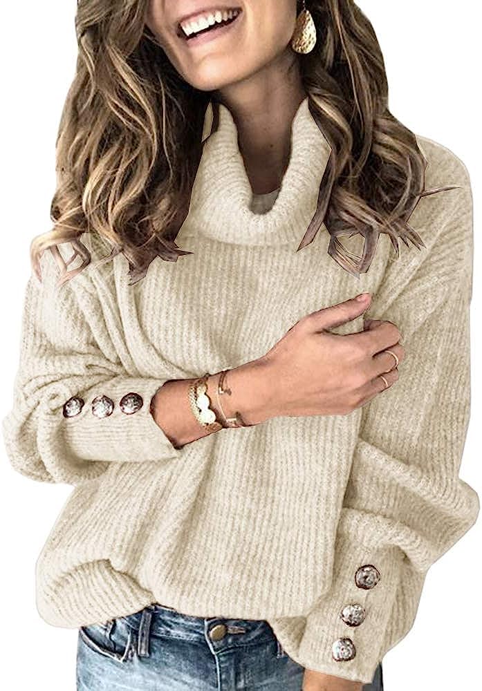 Wenrine Maglione Oversize da Donna in Maglia a Collo Alto e Maniche Lunghe