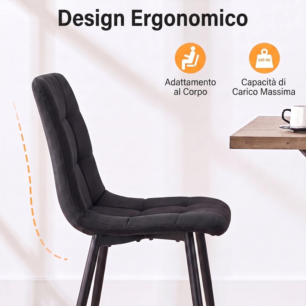 Set di 4 Sedie Da Pranzo,Tessuto di Lino Traspirante,Grigio