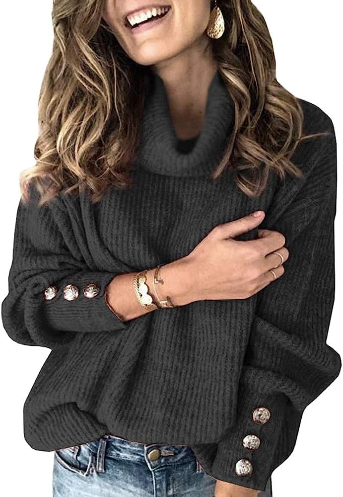 Wenrine Maglione Oversize da Donna in Maglia a Collo Alto e Maniche Lunghe