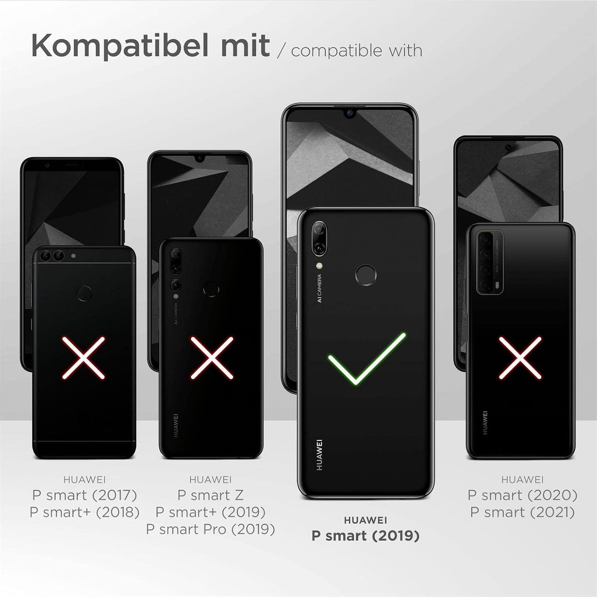ONEFLOW Sense Case Custodia compatibile con Huawei P smart 2019, effetto marmo, protezione schermo e fotocamera, in silicone con lustrini, Passion