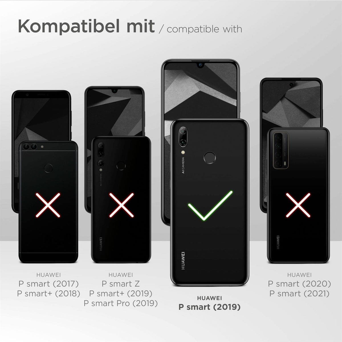 ONEFLOW Sense Case Custodia compatibile con Huawei P smart 2019, effetto marmo, protezione schermo e fotocamera, in silicone con lustrini, Passion