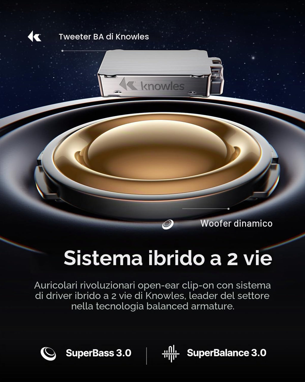 Baseus Inspire XC1 Cuffie Open-Ear Bluetooth, Sound by Bose, Nero Cosmico