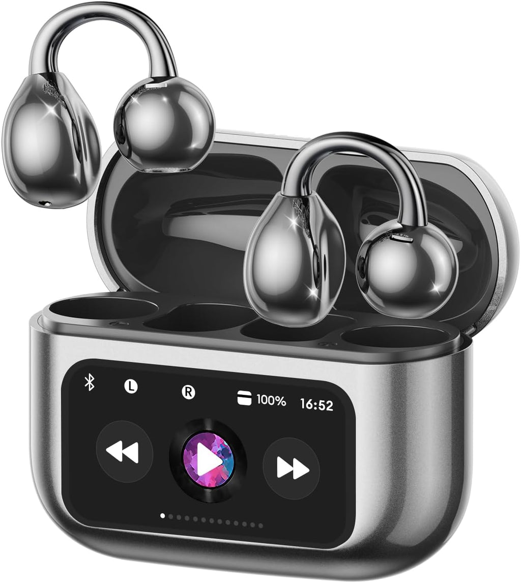 ZOMBIES CAT Auricolari Open Ear Clip-on con Schermo Touch Intelligente – Cuffie Bluetooth 5.4, Audio HiFi, Controllo Musicale & Volume, Auricolari Bluetooth per Sport,M100 Nero