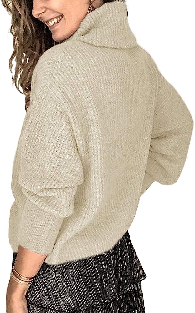 Wenrine Maglione Oversize da Donna in Maglia a Collo Alto e Maniche Lunghe