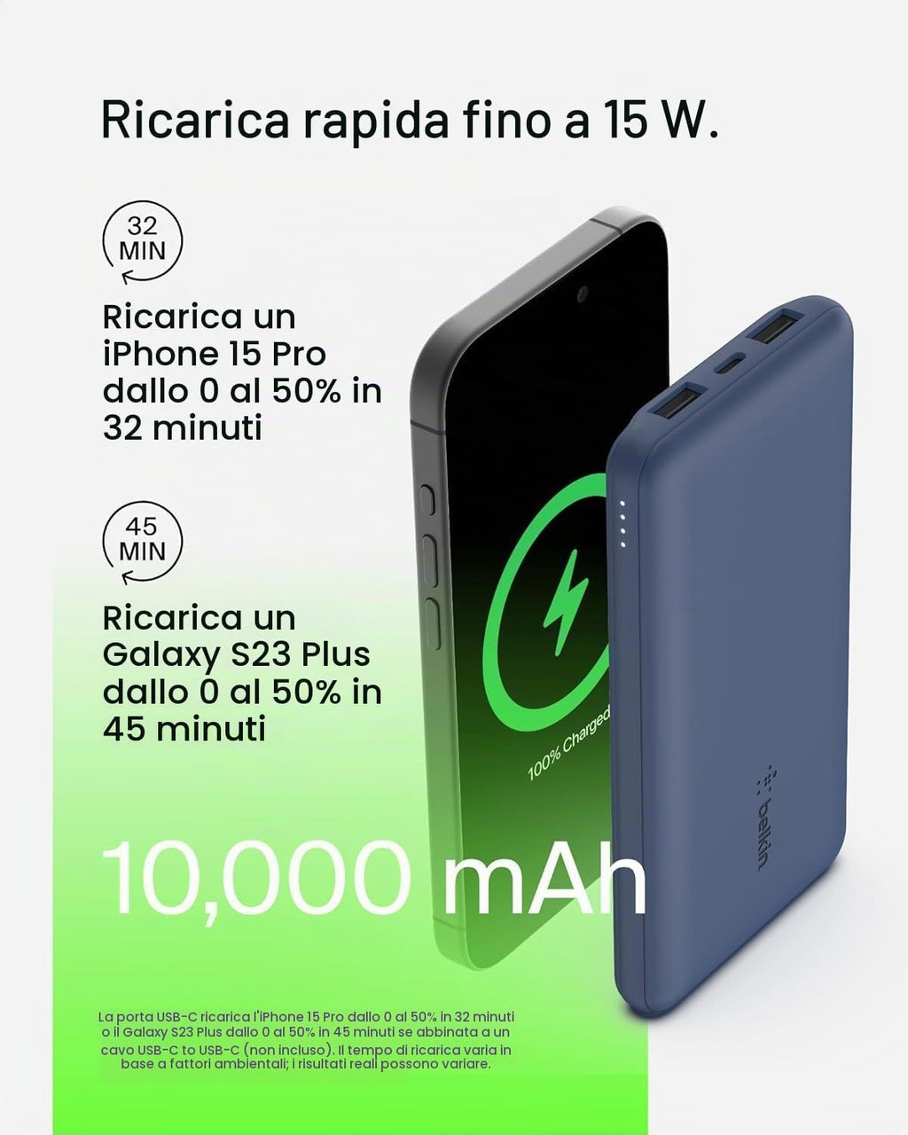 Belkin BoostCharge Power Bank 10000mAh con Porte USB-C e USB-A - Rosa