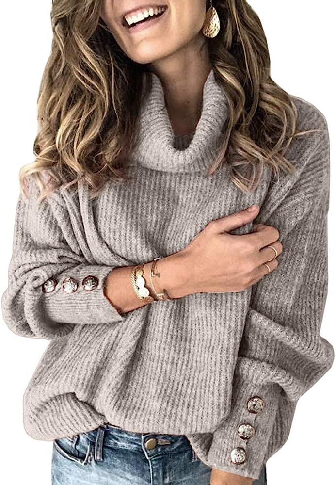 Wenrine Maglione Oversize da Donna in Maglia a Collo Alto e Maniche Lunghe