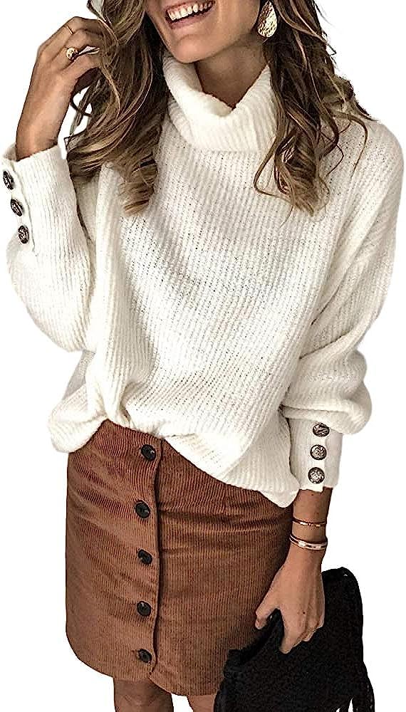 Wenrine Maglione Oversize da Donna in Maglia a Collo Alto e Maniche Lunghe