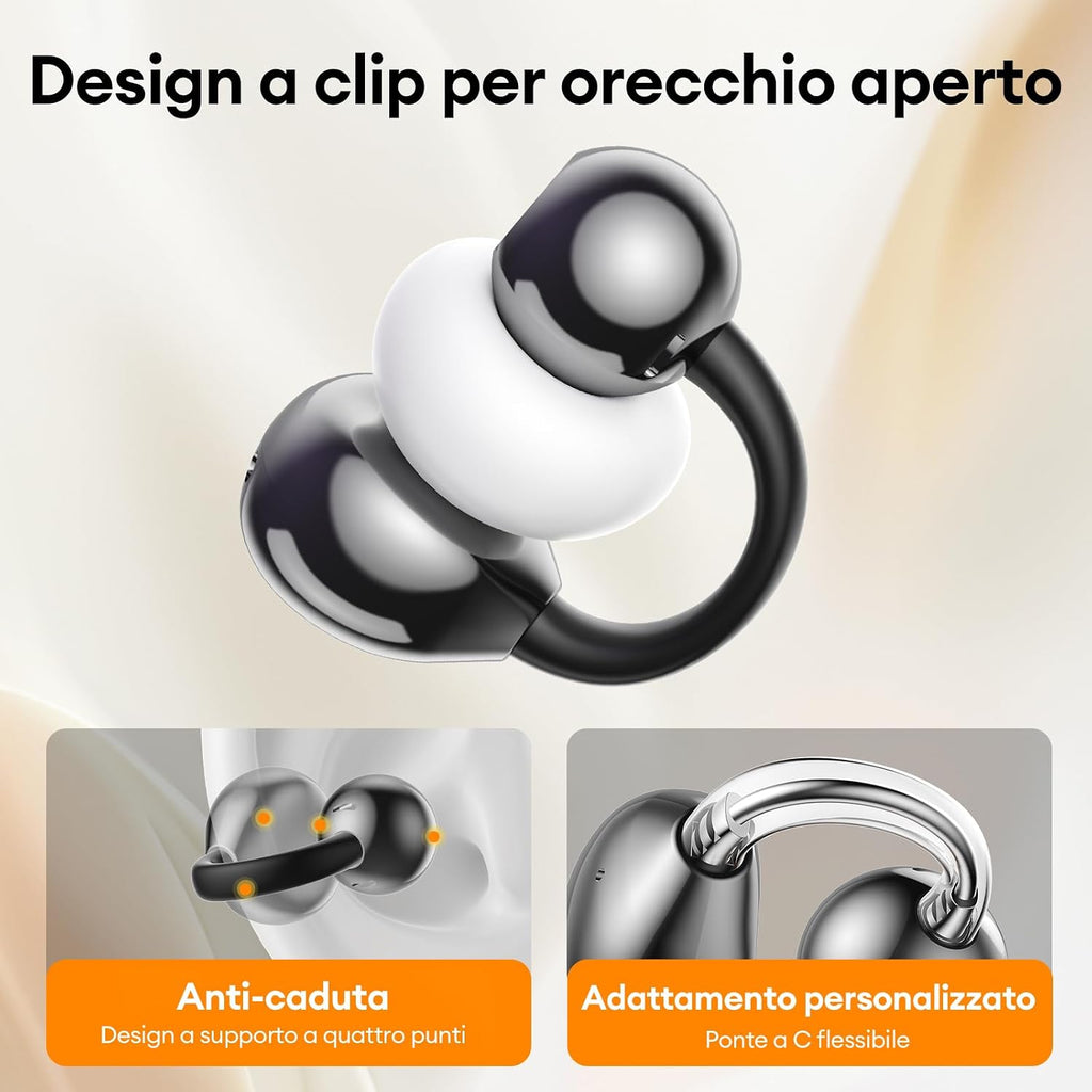 ZOMBIES CAT Auricolari Open Ear Clip-on con Schermo Touch Intelligente – Cuffie Bluetooth 5.4, Audio HiFi, Controllo Musicale & Volume, Auricolari Bluetooth per Sport,M100 Nero