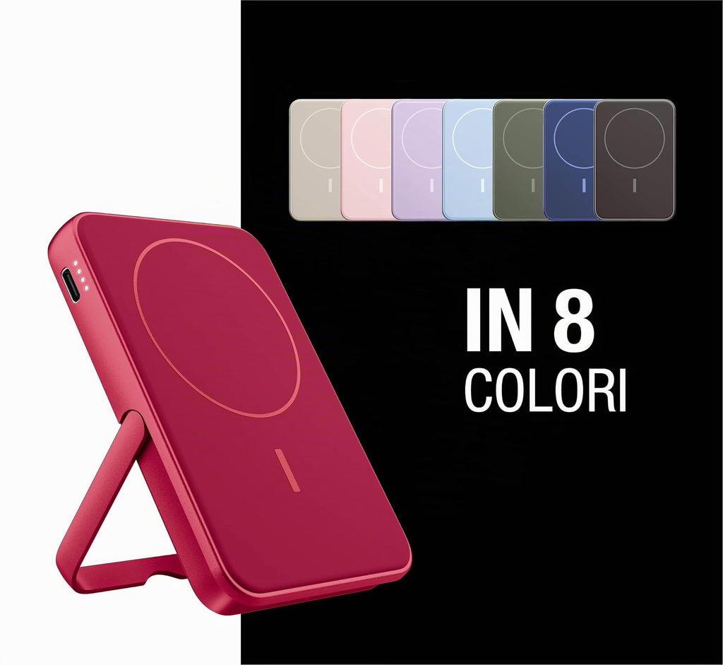 Fresh 'n Rebel Powerbank Magnetico Senza Fili 5000mAh, compatibile con MagSafe, Ricarica Rapida PD 20W, porta USB-C (in/Out), per iPhone 17/16/15/14/13/12, Portatile, con Supporto (Storm Grey)