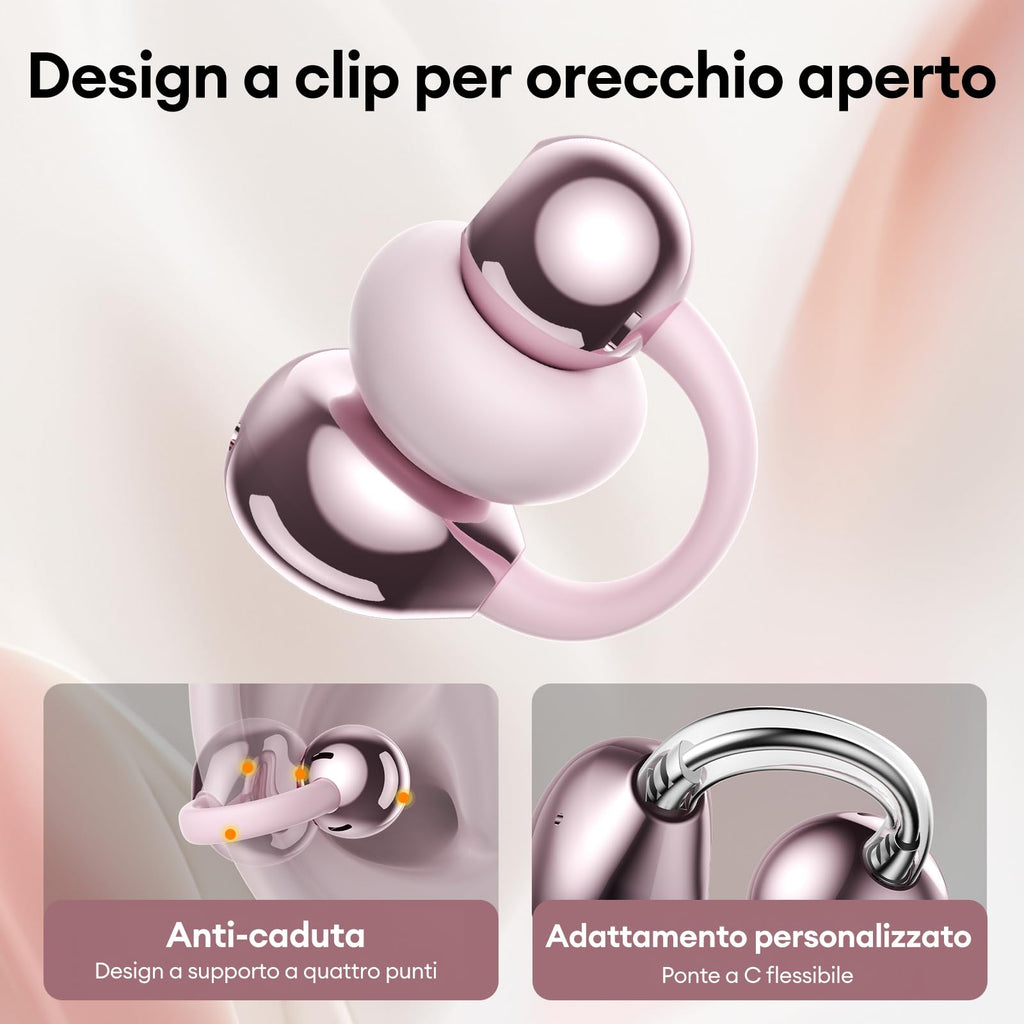 ZOMBIES CAT Auricolari Open Ear Clip-on con Schermo Touch Intelligente – Cuffie Bluetooth 5.4, Audio HiFi, Controllo Musicale & Volume, Auricolari Bluetooth per Sport,M100 Nero