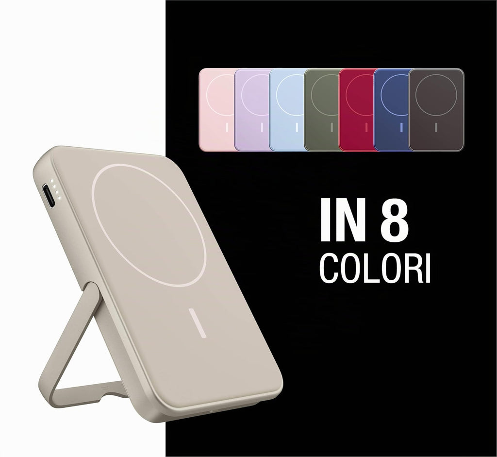 Fresh 'n Rebel Powerbank Magnetico Senza Fili 5000mAh, compatibile con MagSafe, Ricarica Rapida PD 20W, porta USB-C (in/Out), per iPhone 17/16/15/14/13/12, Portatile, con Supporto (Storm Grey)