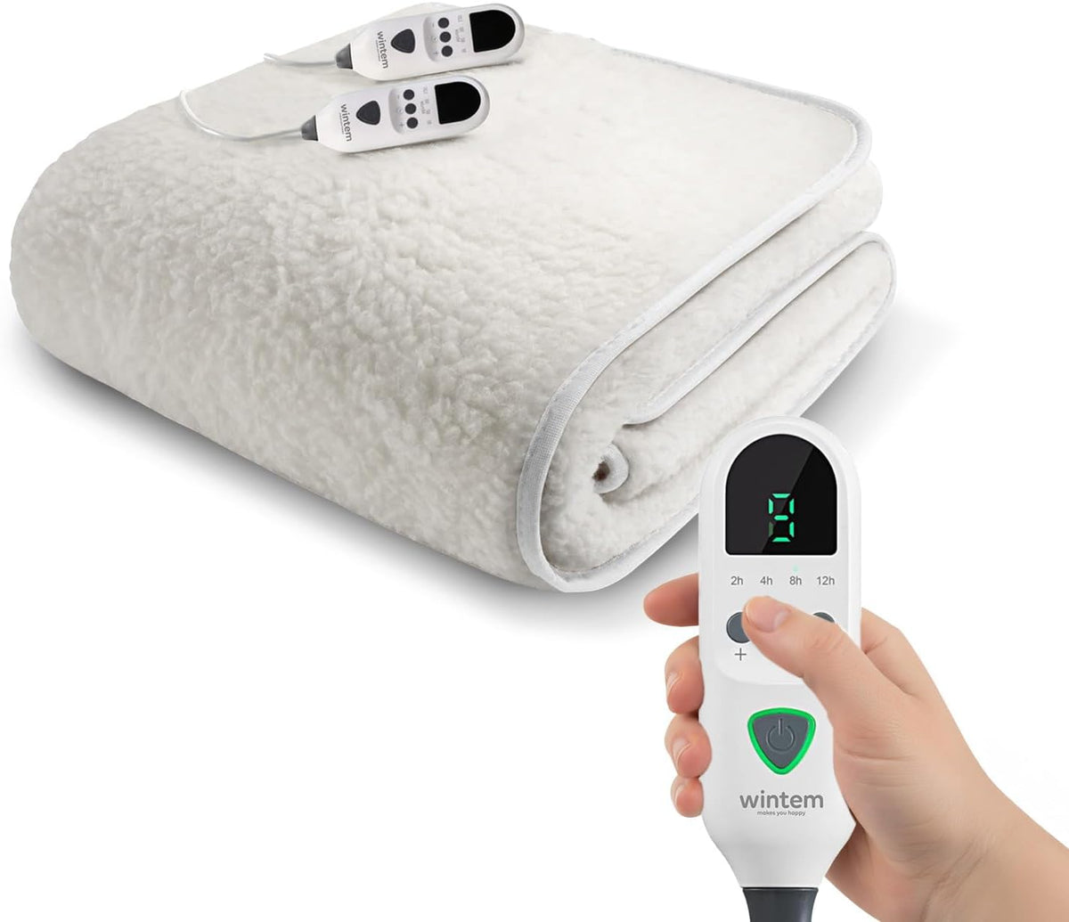 Wintem - Comfy+ Coprimaterasso Elettrico Matrimoniale 160x140cm - Scaldaletto con 4 Livelli di Temperatura - Coperta Elettrica Riscaldante in Poliestere - Timer 8h - Sicurezza Anti-Surriscaldamento