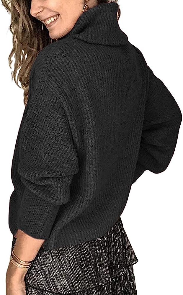 Wenrine Maglione Oversize da Donna in Maglia a Collo Alto e Maniche Lunghe