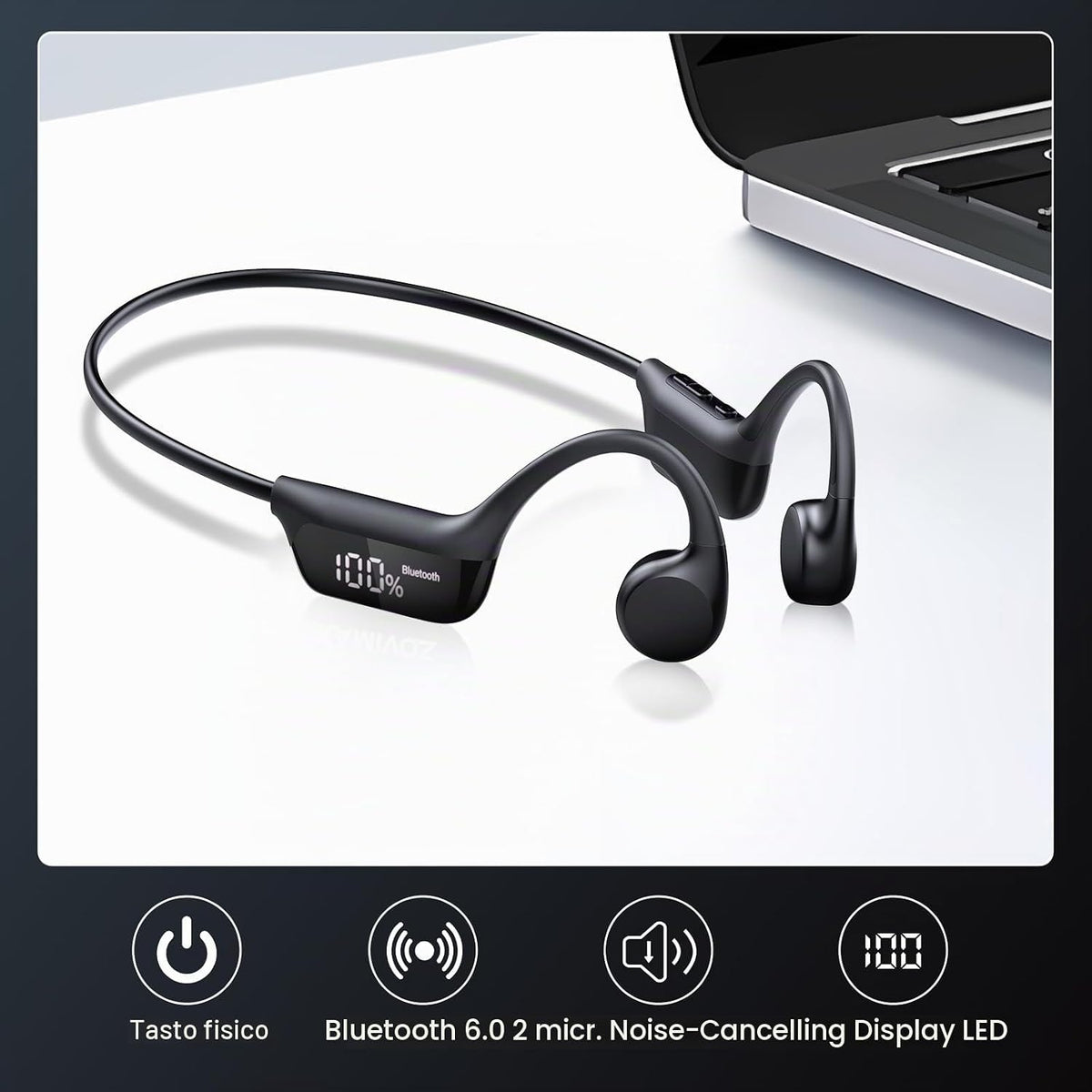 Cuffie Conduzione Ossea Bluetooth 6.0 Cuffie Open Ear Wireless Auricolari