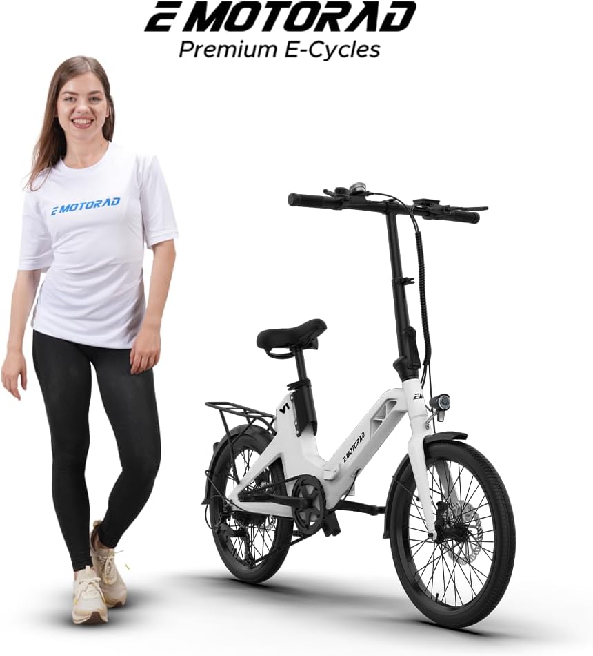 EMotorad V1, Bicicletta Elettrica Pieghevole da Città, Telaio in Lega di Magnesio, Motore 250 W 35 Nm, Batteria Rimovibile 36 V 7,8 Ah, Shimano Tourney 7 Velocità, Freni a Disco Idraulici