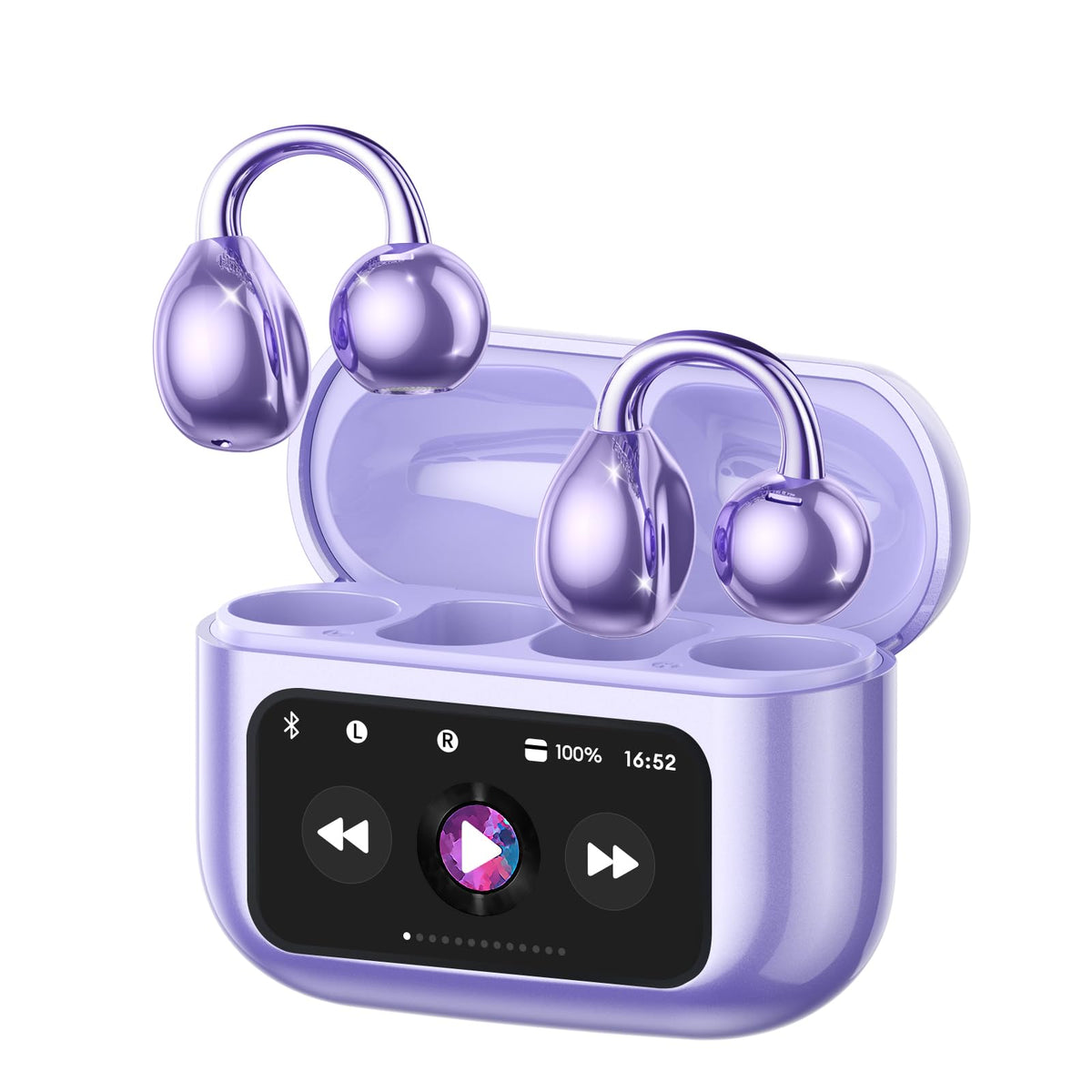 ZOMBIES CAT Auricolari Open Ear Clip-on con Schermo Touch Intelligente – Cuffie Bluetooth 5.4, Audio HiFi, Controllo Musicale & Volume, Auricolari Bluetooth per Sport,M100 Nero
