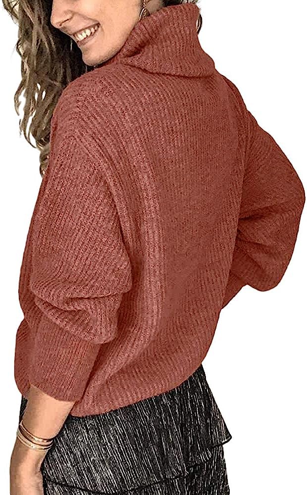 Wenrine Maglione Oversize da Donna in Maglia a Collo Alto e Maniche Lunghe