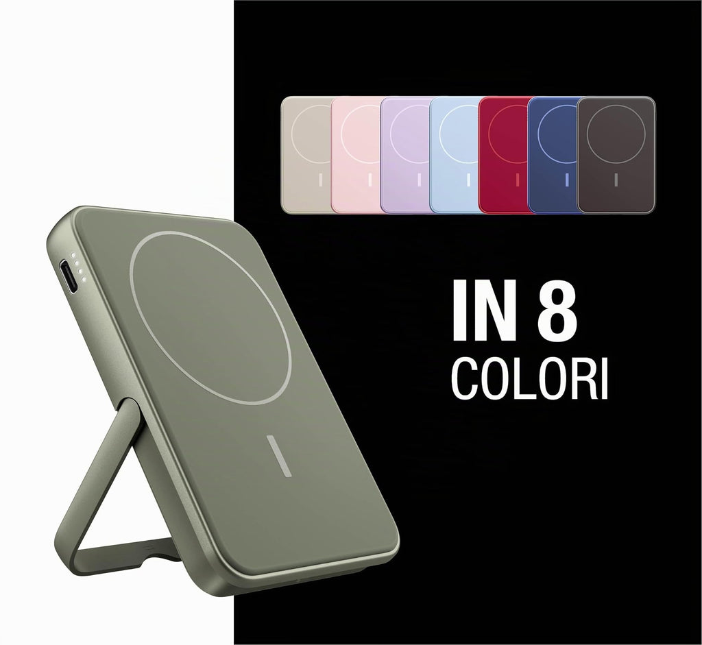 Fresh 'n Rebel Powerbank Magnetico Senza Fili 5000mAh, compatibile con MagSafe, Ricarica Rapida PD 20W, porta USB-C (in/Out), per iPhone 17/16/15/14/13/12, Portatile, con Supporto (Storm Grey)
