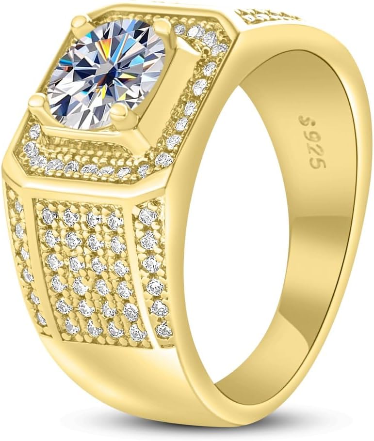 Anelli in moissanite da 1 ct per uomini con diamanti Fedi nuziali in argento Sterling 925 18 carati Anello di moissanite Anelli di fidanzamento da uomo Anelli di diamante in oro Anello di