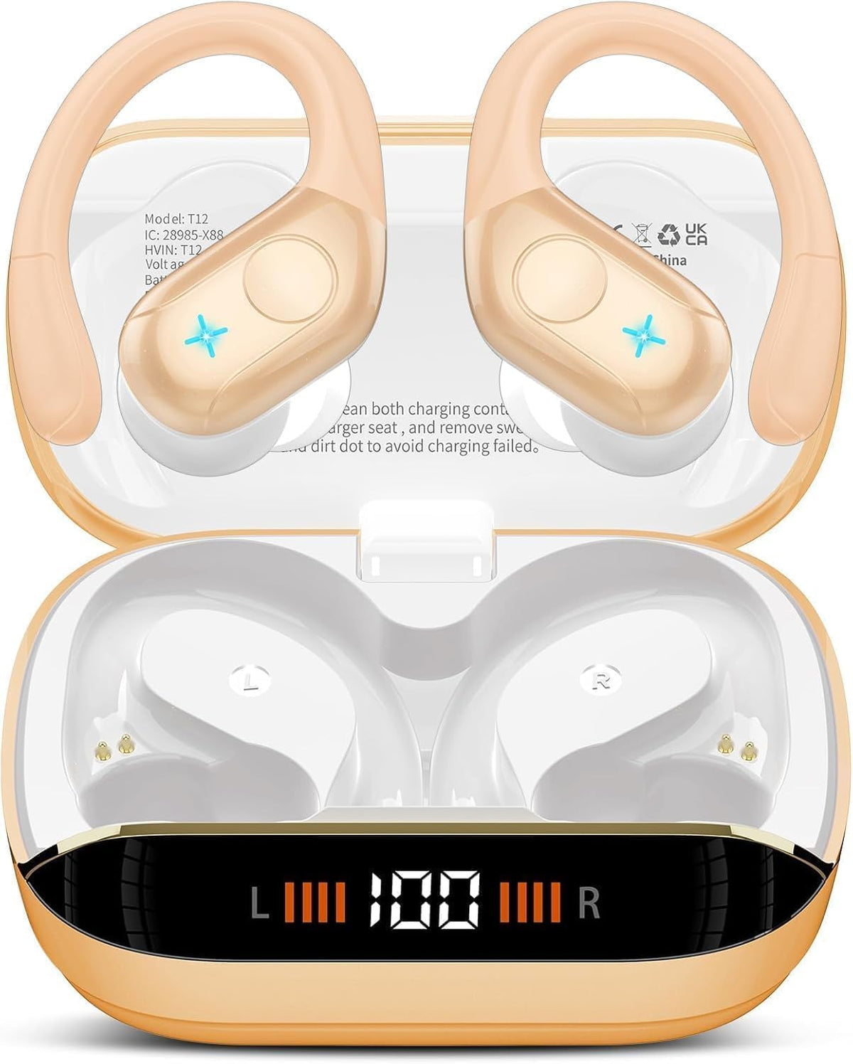 Qecnato Cuffie Bluetooth Senza Fili, Auricolari Bluetooth 5.4 con Stereo HiFi, 75 Ore, Auricolari con 4 ENC Mic, Display LED, IP7 impermeabili Cuffiette Wireless per Jogging, Lavoro, Nero