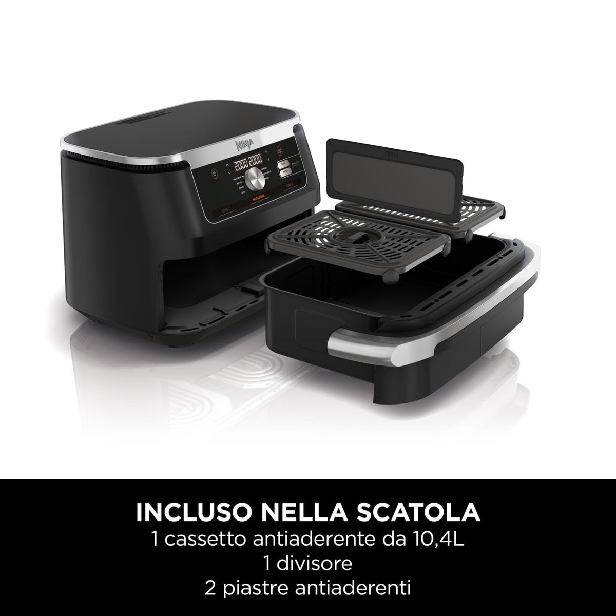 Ninja FlexDrawer, Friggitrice ad Aria XL, Doppia Zona, 10,4L, Nero/Rame