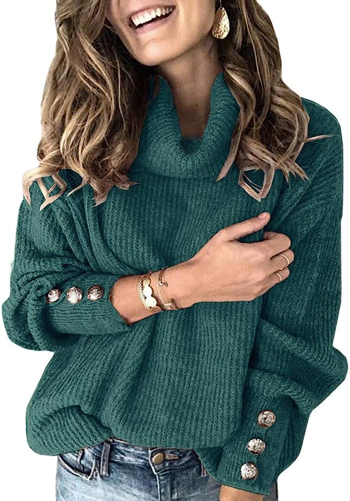Wenrine Maglione Oversize da Donna in Maglia a Collo Alto e Maniche Lunghe