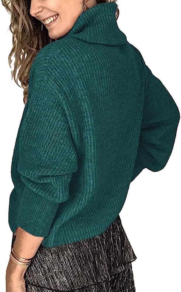Wenrine Maglione Oversize da Donna in Maglia a Collo Alto e Maniche Lunghe