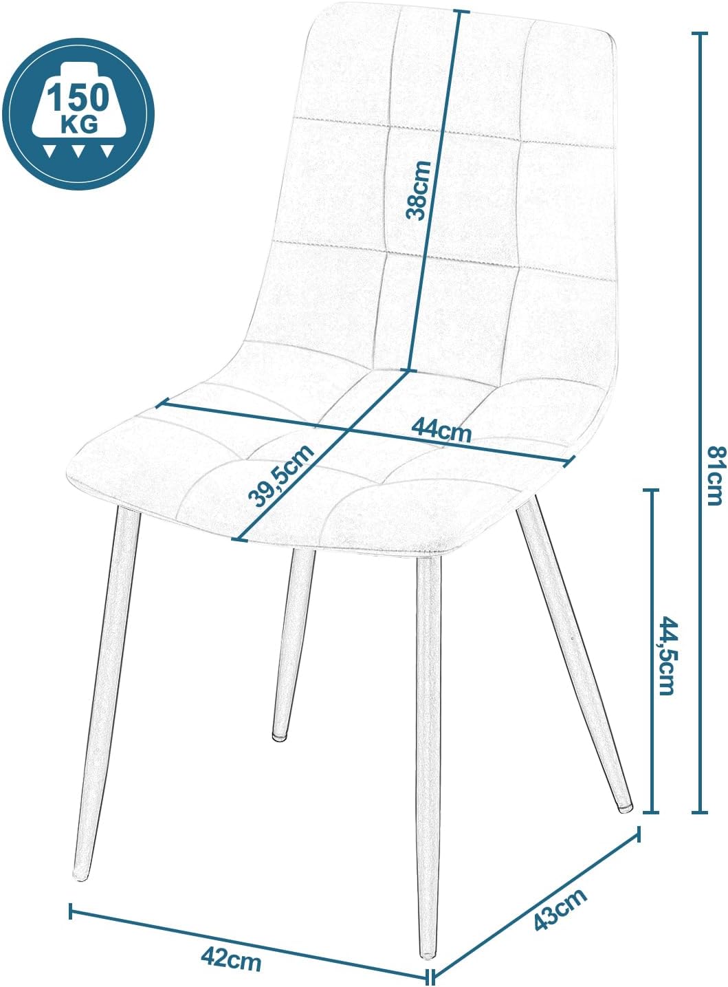 EUGAD Sedie Sala da Pranzo da 4 Pezzi, Sedia in Velluto con Gambe in Metallo, per Camera da Letto, Soggiorno, Grigio Scuro