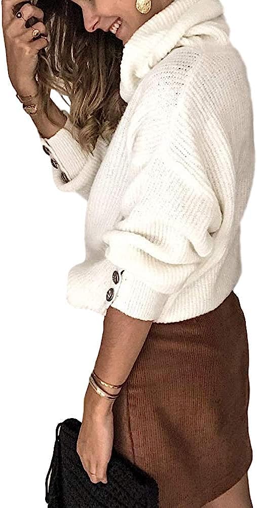 Wenrine Maglione Oversize da Donna in Maglia a Collo Alto e Maniche Lunghe