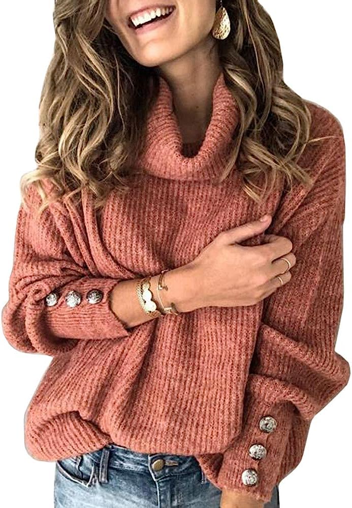 Wenrine Maglione Oversize da Donna in Maglia a Collo Alto e Maniche Lunghe