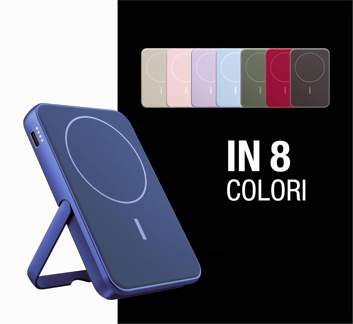 Fresh 'n Rebel Powerbank Magnetico Senza Fili 5000mAh, compatibile con MagSafe, Ricarica Rapida PD 20W, porta USB-C (in/Out), per iPhone 17/16/15/14/13/12, Portatile, con Supporto (Storm Grey)