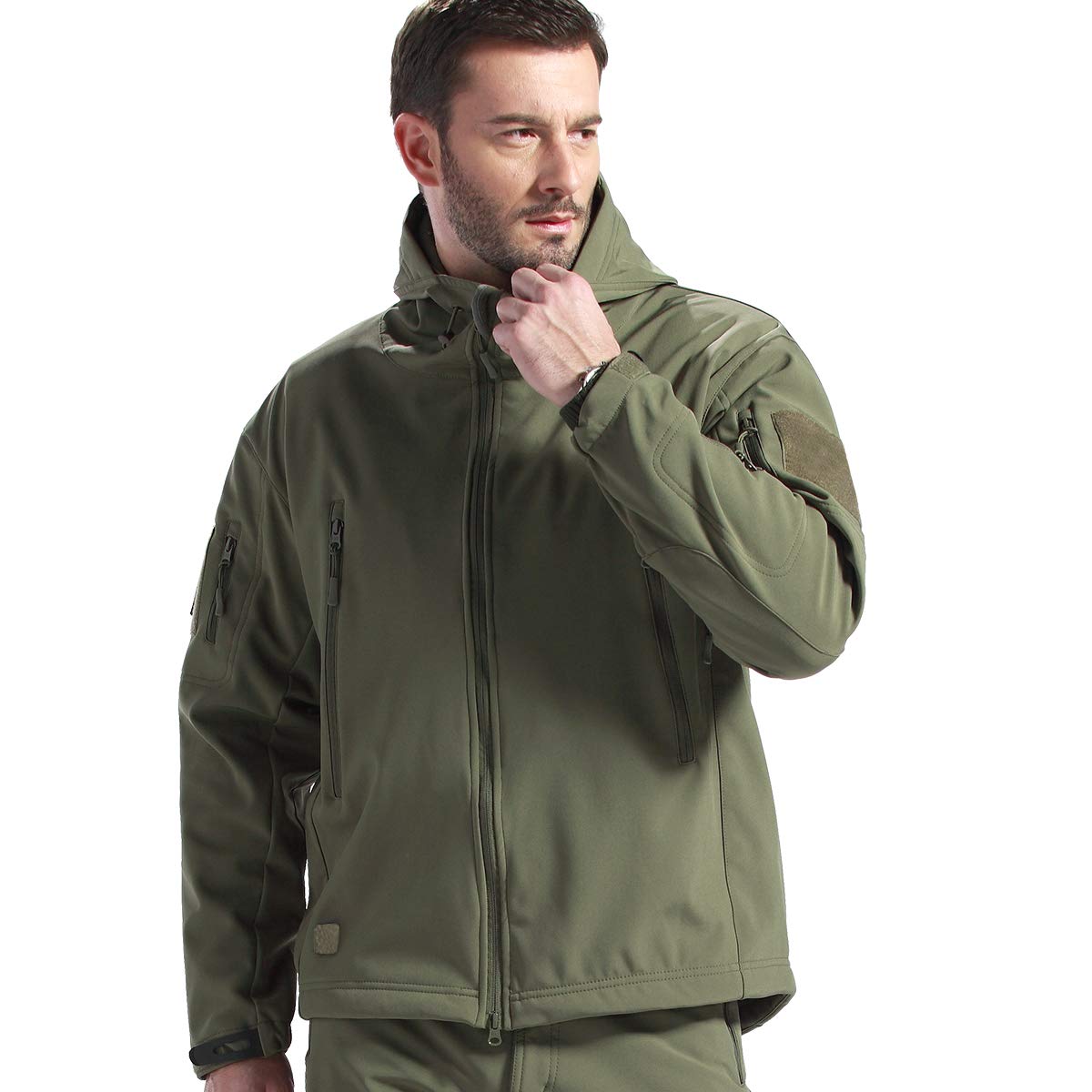 FREE SOLDIER Giacca Softshell Giacche Militari Softshell da Uomo Fodera in Pile da Esterno Giacca Antivento Impermeabile con Cappuccio Giacche tattiche Calde Multitasche per Escursioni di Caccia Uomo