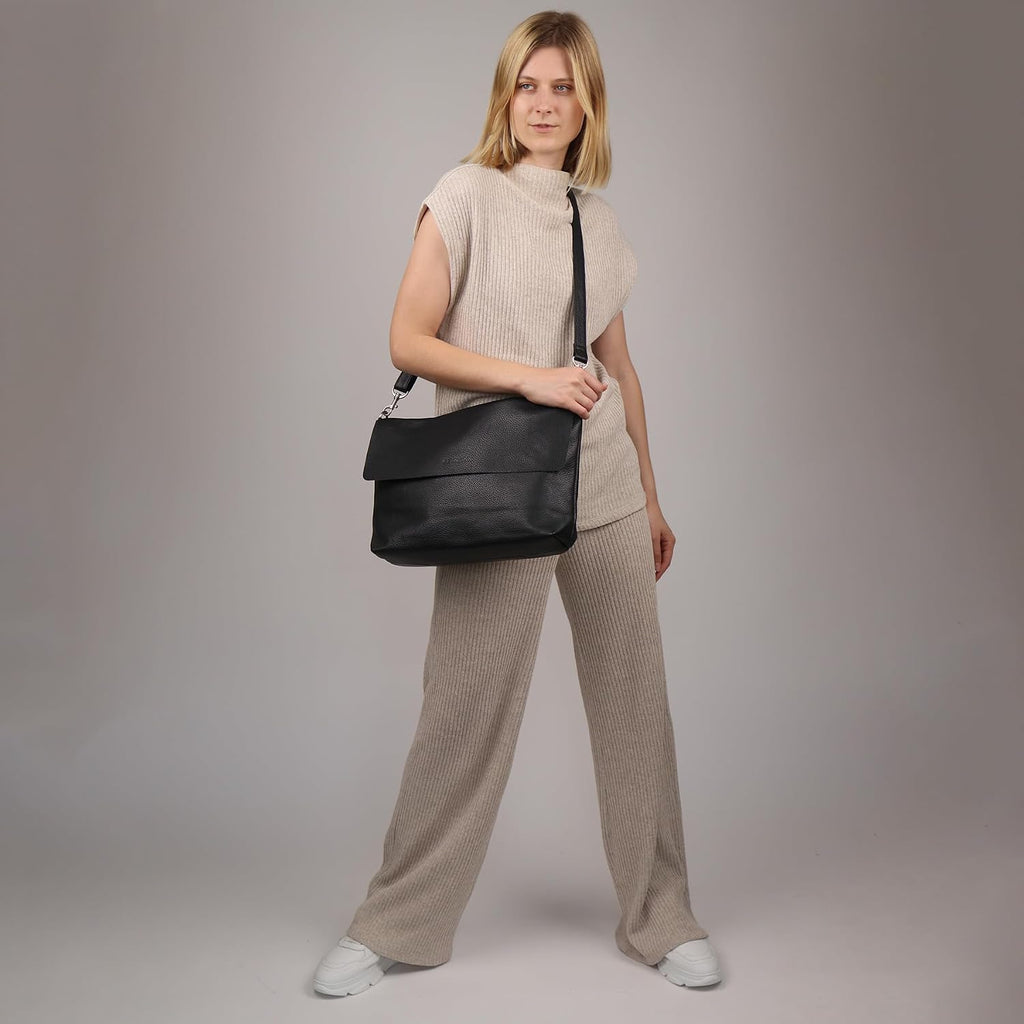 borsa a spalla vera pelle LIVA grande tracolla donna nero prodotto artigianale