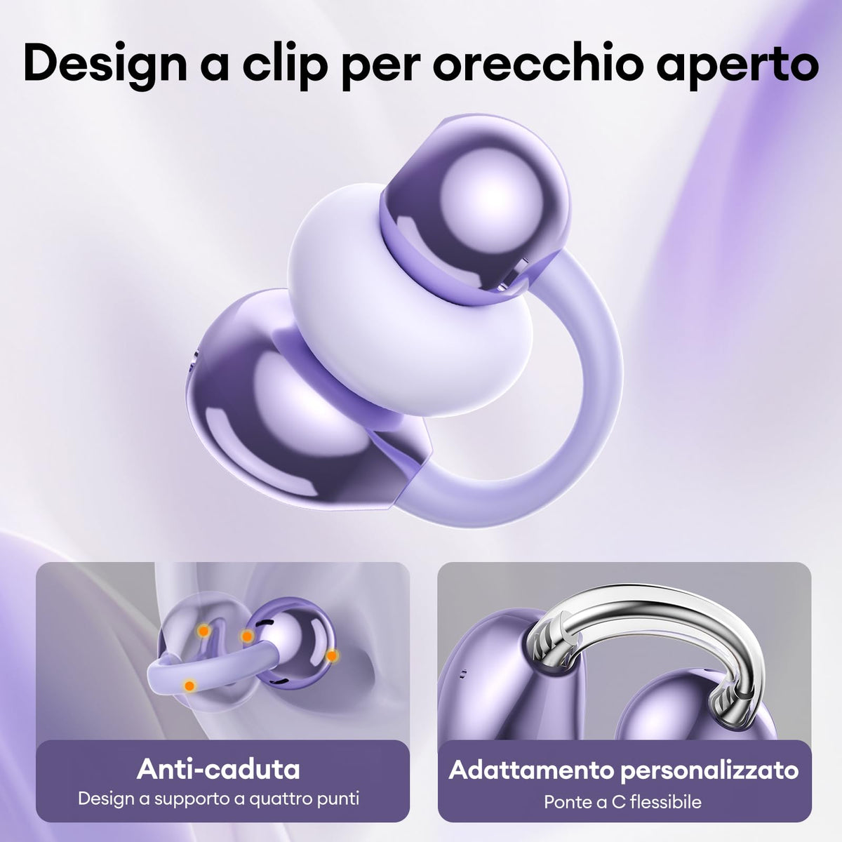 ZOMBIES CAT Auricolari Open Ear Clip-on con Schermo Touch Intelligente – Cuffie Bluetooth 5.4, Audio HiFi, Controllo Musicale & Volume, Auricolari Bluetooth per Sport,M100 Nero
