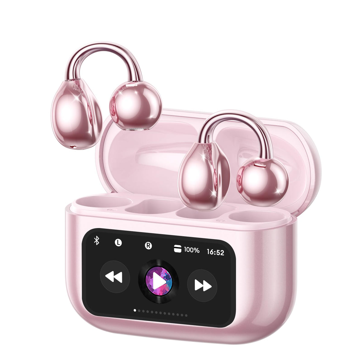 ZOMBIES CAT Auricolari Open Ear Clip-on con Schermo Touch Intelligente – Cuffie Bluetooth 5.4, Audio HiFi, Controllo Musicale & Volume, Auricolari Bluetooth per Sport,M100 Nero