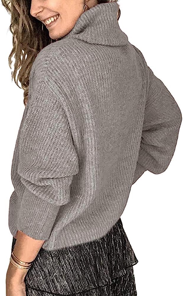 Wenrine Maglione Oversize da Donna in Maglia a Collo Alto e Maniche Lunghe