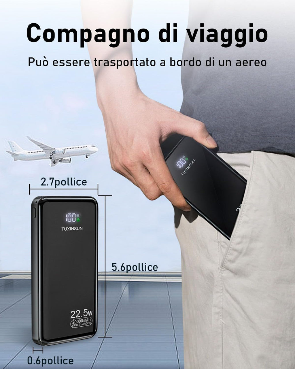 Power Bank 20000mAh PD3.0 QC4.0 22,5W Powerbank Ricarica Rapida, Ingresso e Uscita USB C Caricatore Portatile Powerbank Con Display LCD per Smartphone smartwatch ecc